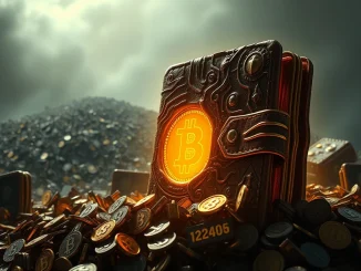 An ancient digital wallet glowing with Bitcoin, representing a Satoshi-era Bitcoin whale moving a massive fortune after years of dormancy.