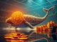 A digital Bitcoin whale causes ripples in a cryptocurrency market chart, symbolizing the impact of a large 80,000 BTC sale.