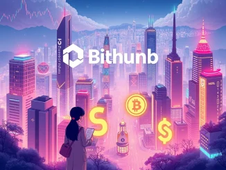 Bithumb logo atop digital charts, symbolizing new LISTA MERL KRW pairs and expanded altcoin offerings in the South Korean crypto market.