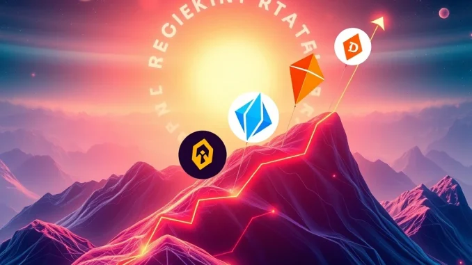 A visual representation of BlockDAG's impressive price surge, alongside rising Dogecoin, Stellar, and Hedera symbols, illustrating overall altcoin growth.