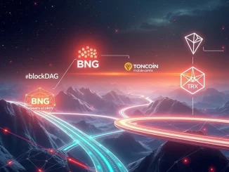 BlockDAG, BNB, Toncoin, and Tron TRX symbols interconnected, representing diverse crypto ecosystems and significant ROI potential.