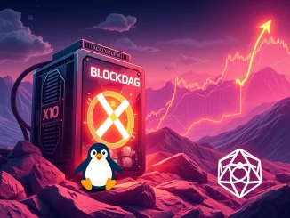 BlockDAG's X10 mining rig alongside charts for PENGU and Chainlink, symbolizing market growth and the immense potential of BlockDAG.