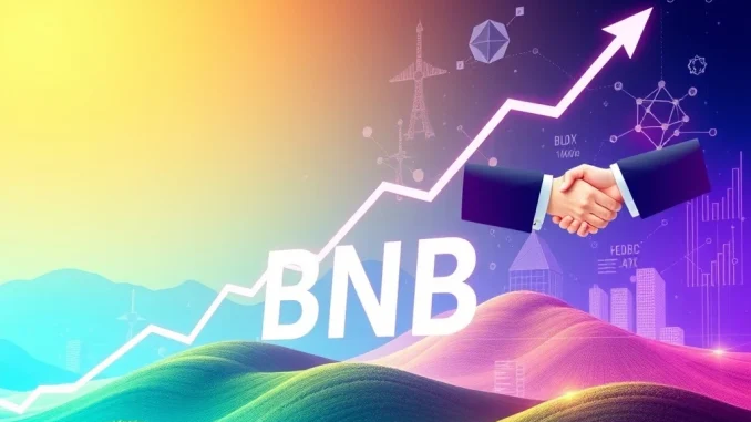 A chart illustrating the significant price surge of BNB, symbolizing its strong performance driven by DEX dominance and growing institutional adoption in the crypto market.