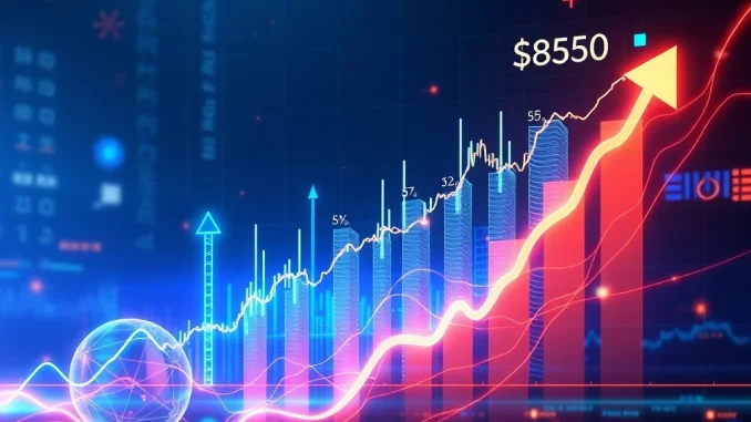 A digital chart showing BNB price dramatically rising, indicating a strong BNB surge and increased crypto open interest.