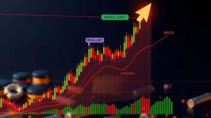 A dynamic crypto chart showing BNSOLUSDT price action with technical indicators, representing crucial market analysis.