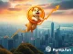 A vibrant visual representing the explosive BONK trading volume on the Solana blockchain, showing its dominance over other platforms like Pump.fun in the crypto meme coin market.