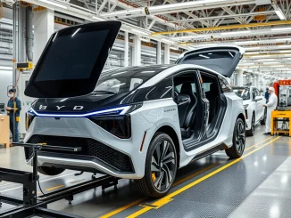 BYD EV assembly plant in Pakistan, symbolizing local electric vehicle manufacturing and economic growth.