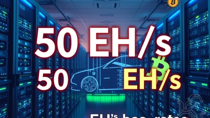 Cango's transformed data center, symbolizing its successful pivot to large-scale Bitcoin mining operations and impressive 50 EH/s hash rate capacity.