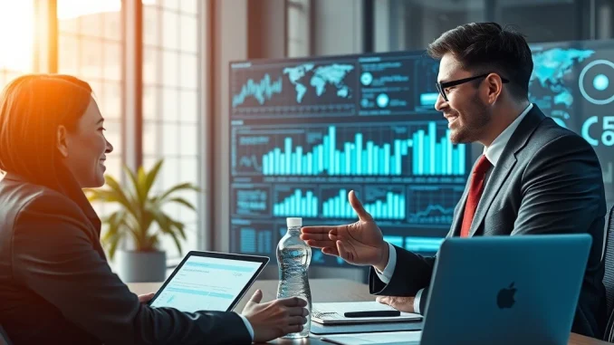 CFO and COO discussing AI-driven financial transformation in a modern office