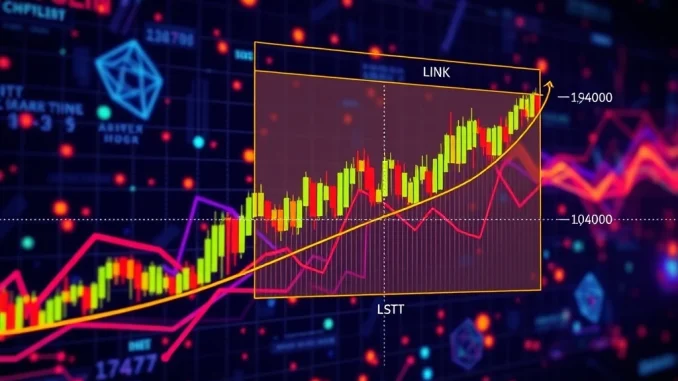 A visual representation of Chainlink (LINK) price charts, highlighting potential growth paths based on Gann Square analysis and a projected LINK price target.