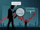 A downward trending stock chart representing the Circle downgrade, with factors like stablecoin competition and interest rate cuts impacting its value.