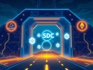 Circle Gateway facilitating seamless USDC cross-chain transfers between Avalanche, Base, and Ethereum, showcasing enhanced stablecoin interoperability.