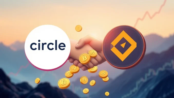 Illustration of Circle USDC and Bybit collaborating, symbolizing their revenue-sharing agreement and its positive impact on stablecoin adoption.