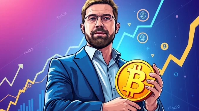 Coinbase CEO Brian Armstrong discussing Bitcoin purchases with a financial backdrop