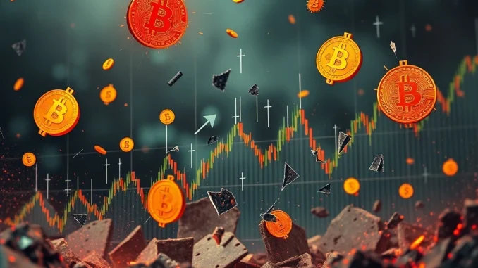 Crypto Liquidations: Shocking $449 Million Wipeout Rocks Futures Market Illustrates the dramatic impact of $449 million in crypto liquidations on the futures market, symbolizing market volatility and investor risk.