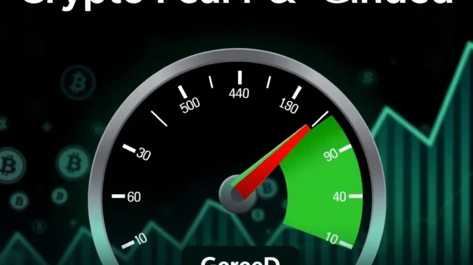 A visual meter indicating the Crypto Fear & Greed Index at 71, deep within the 'Greed' zone, reflecting positive crypto market sentiment.