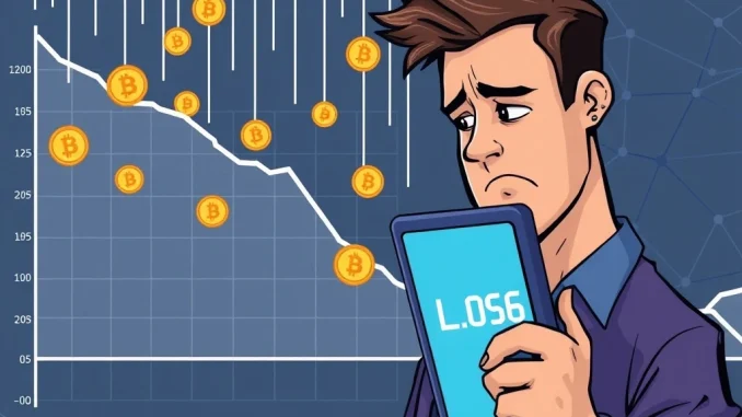 A distressed crypto investor reacting to a devastating $6M loss as PUMP token value plummets, highlighting meme coin risks.
