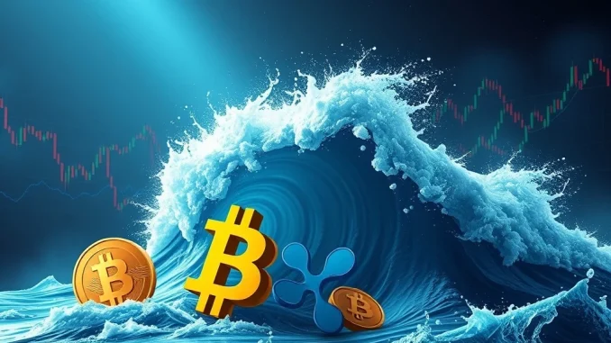 Charts and data illustrating significant 24-hour crypto liquidations across Bitcoin, Ethereum, and XRP perpetual futures, highlighting market volatility.