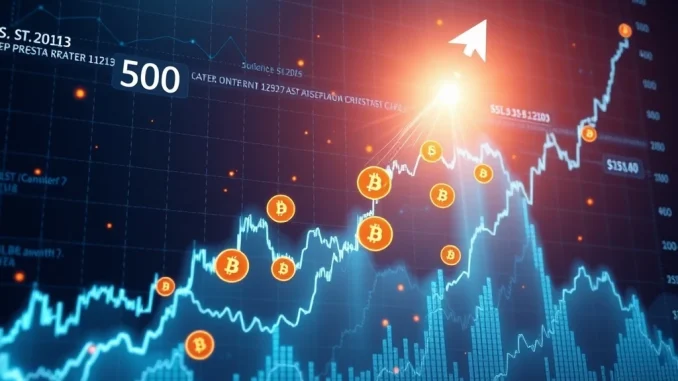 Rising crypto stocks merging with S&P 500 index in digital financial landscape