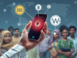 Divine Research's innovative iris scan technology facilitating USDC loans, symbolizing expanded financial inclusion.