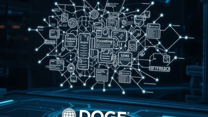 Revolutionary DOGE AI Tool Targets Federal Regulations for a 50% Cut in 1 Year A futuristic interface showing the DOGE AI Tool working to streamline federal regulations, symbolizing government efficiency.