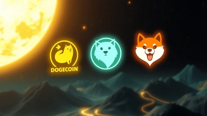 Dogecoin and MoonBull logos highlighting the 2025 crypto rush