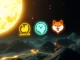 Dogecoin and MoonBull logos highlighting the 2025 crypto rush