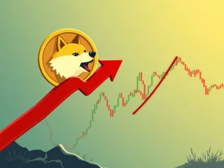 A visual representation of Dogecoin price dropping, highlighting critical support levels and market uncertainty.