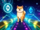 Dogecoin upgrade depicted as a bridge connecting to Ethereum, symbolizing enhanced interoperability and scalability.