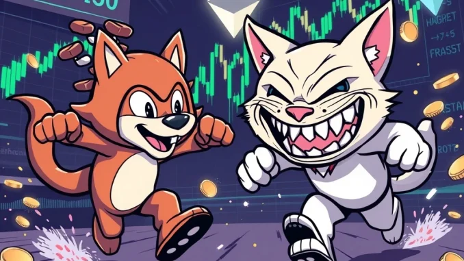 Dogwifhat and Troller Cat meme coins competing in cryptocurrency market