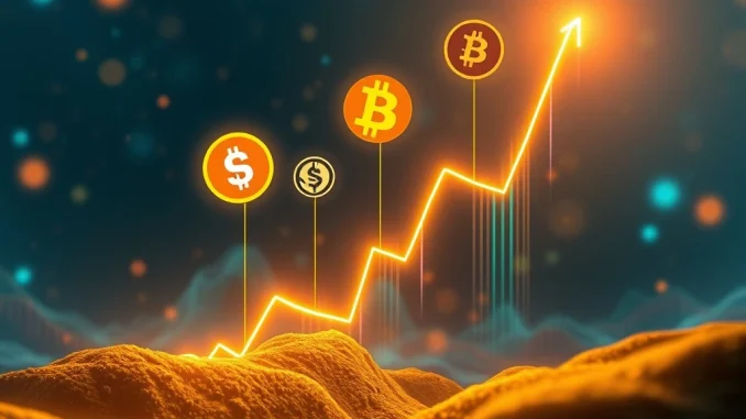 A dynamic chart illustrating the potential rise of emerging cryptos, including BlockDAG, as future bull market leaders.