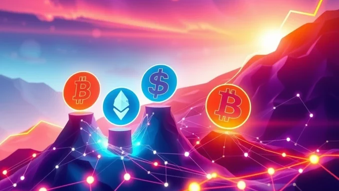 Charts and digital symbols representing Ethereum, BlockDAG, Solana, and Cardano, illustrating their surge in the crypto market.