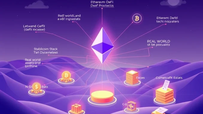Visualizing Ethereum DeFi's immense market share, illustrating its secure dominance in total value locked and stablecoin holdings.