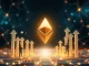 A visual representation of soaring Ethereum demand, with charts and graphs indicating a strong upward trend in ETH price, driven by institutional Ethereum investment.