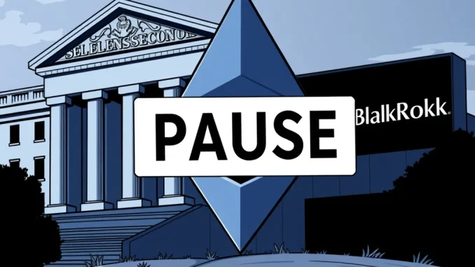 Ethereum ETF: SEC Delays Crucial BlackRock In-Kind Decision SEC's delayed decision on BlackRock's Ethereum ETF plan, symbolizing uncertainty for spot Ethereum ETF investors.