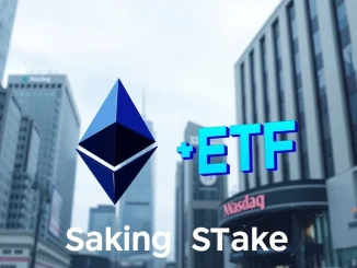 Nasdaq's groundbreaking proposal for Ethereum ETF staking, symbolizing the fusion of traditional finance and crypto innovation.