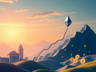 Visualizing the monumental growth of Ethereum ETFs, showcasing a rising trend line and institutional engagement driving the ETH price surge.