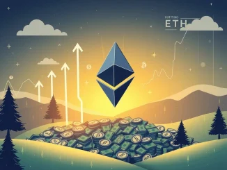 Charts and arrows illustrate significant Ethereum ETFs inflows leading to a sharp ETH price surge, highlighting growing institutional interest.
