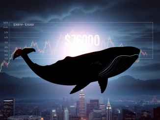 A digital whale silhouette overlooking a volatile Ethereum price chart, illustrating the impact of whale activity on ETH price and market dynamics.