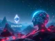Ethereum and Ozak AI merging in a futuristic blockchain landscape