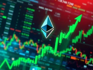 A visual representation of the soaring Ethereum price, showing a green candlestick chart with the ETH logo, indicating strong upward momentum and analyst confidence.