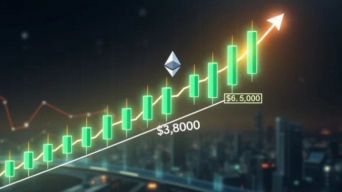 Ethereum price chart showing a strong uptrend testing the $3,800 resistance level, signaling potential breakthrough.