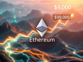 A digital representation of the Ethereum price surge, showing ETH reaching an astonishing $9,000 target fueled by strong demand.