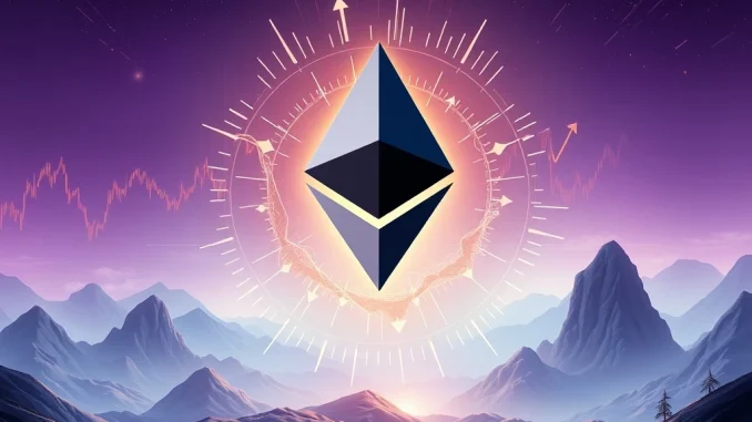 A visual representation of an Ethereum surge, with the ETH price breaking a key resistance level and triggering crypto liquidations.