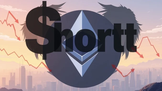An illustration showing the high-stakes nature of an Ethereum short position, highlighting financial risk and market volatility.