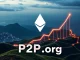 A visual representation of P2P.org's significant Ethereum staking growth, highlighting the platform's role in the surging ETH price and favorable US crypto regulation.