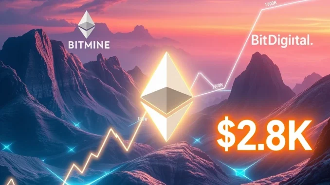 Ethereum price chart surging toward $2.8K with corporate adoption driving growth