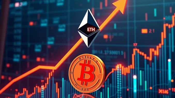 Chart showing Ethereum's trading volume surpassing Bitcoin's, highlighting the impact of ETH ETF inflows on the crypto market shift.