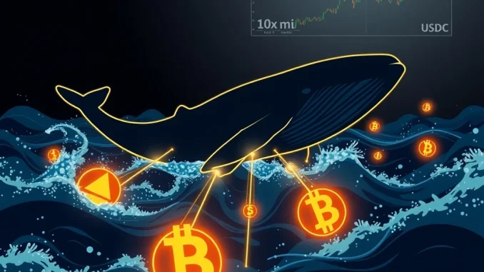 An illustration of a crypto whale making a massive DOGE leveraged bet, symbolizing high-stakes Dogecoin trading in recent Ethereum news.