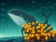 A powerful digital whale accumulating Ethereum, symbolizing significant ETH accumulation by institutional investors and crypto whales.